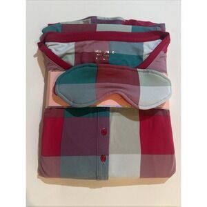 New! Kate Spade Tartan Rainbow Plaid Jersey Pajama Jogger Lounge 3pc Set L❤️🩵